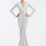 Long Sleeve Draped Long Evening Dress - 3011C