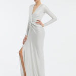 Long Sleeve Draped Long Evening Dress - 3011C
