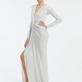 Long Sleeve Draped Long Evening Dress - 3011C