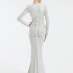 Long Sleeve Draped Long Evening Dress - 3011C