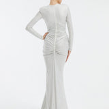Long Sleeve Draped Long Evening Dress - 3011C