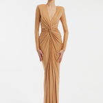 Long Sleeve Draped Long Evening Dress - 3011C