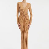 Long Sleeve Draped Long Evening Dress - 3011C