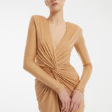 Long Sleeve Draped Long Evening Dress - 3011C