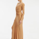 Long Sleeve Draped Long Evening Dress - 3011C