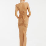 Long Sleeve Draped Long Evening Dress - 3011C