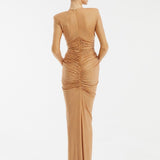 Long Sleeve Draped Long Evening Dress - 3011C