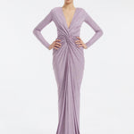 Long Sleeve Draped Long Evening Dress - 3011C