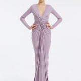 Long Sleeve Draped Long Evening Dress - 3011C