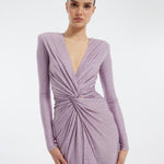 Long Sleeve Draped Long Evening Dress - 3011C