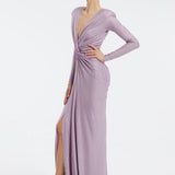 Long Sleeve Draped Long Evening Dress - 3011C
