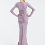 Long Sleeve Draped Long Evening Dress - 3011C