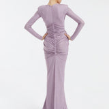 Long Sleeve Draped Long Evening Dress - 3011C