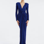 Long Sleeve Draped Long Evening Dress - 3011C