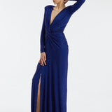 Long Sleeve Draped Long Evening Dress - 3011C