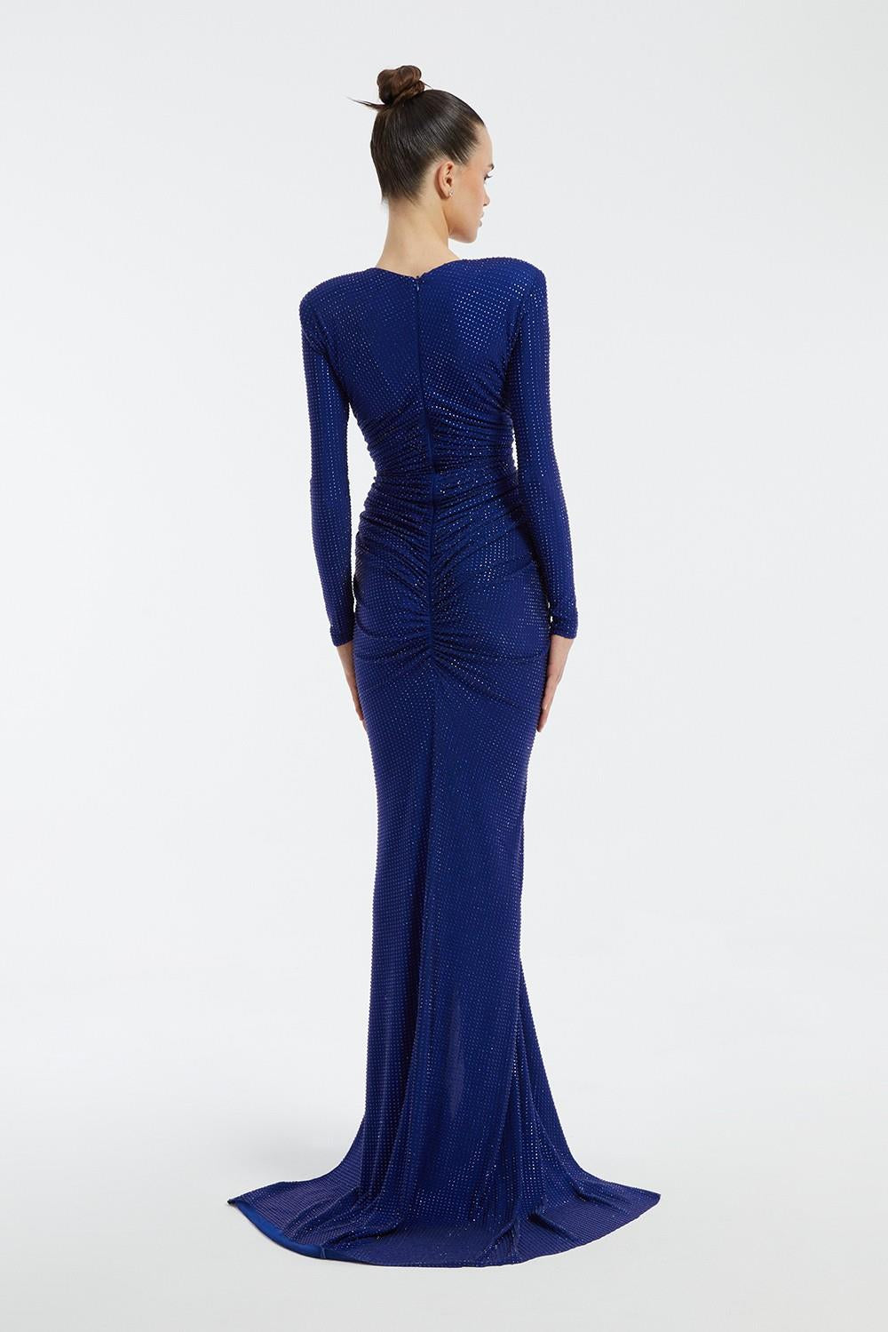 Long Sleeve Draped Long Evening Dress - 3011C