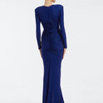 Long Sleeve Draped Long Evening Dress - 3011C