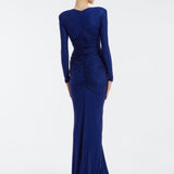 Long Sleeve Draped Long Evening Dress - 3011C