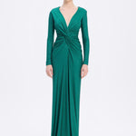 Long Sleeve Draped Long Evening Dress - 3011C