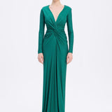 Long Sleeve Draped Long Evening Dress - 3011C