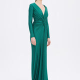 Long Sleeve Draped Long Evening Dress - 3011C