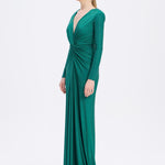 Long Sleeve Draped Long Evening Dress - 3011C