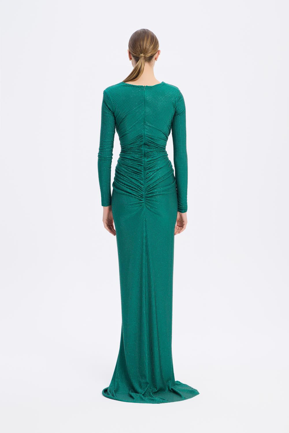 Long Sleeve Draped Long Evening Dress - 3011C