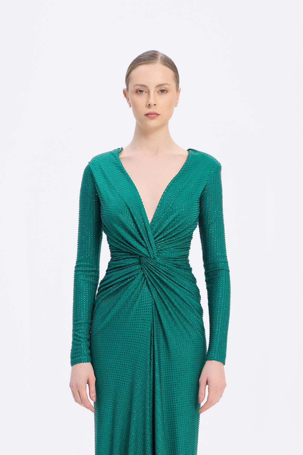 Long Sleeve Draped Long Evening Dress - 3011C