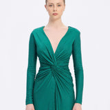 Long Sleeve Draped Long Evening Dress - 3011C