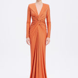 Long Sleeve Draped Long Evening Dress - 3011C