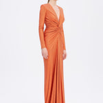 Long Sleeve Draped Long Evening Dress - 3011C