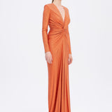 Long Sleeve Draped Long Evening Dress - 3011C