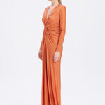 Long Sleeve Draped Long Evening Dress - 3011C