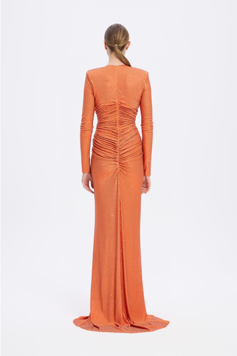 Long Sleeve Draped Long Evening Dress - 3011C