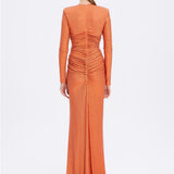 Long Sleeve Draped Long Evening Dress - 3011C