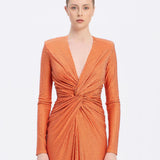 Long Sleeve Draped Long Evening Dress - 3011C