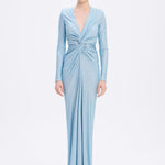 Long Sleeve Draped Long Evening Dress - 3011C