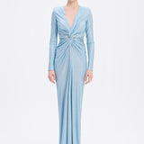 Long Sleeve Draped Long Evening Dress - 3011C