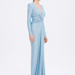 Long Sleeve Draped Long Evening Dress - 3011C