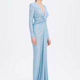 Long Sleeve Draped Long Evening Dress - 3011C
