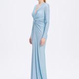 Long Sleeve Draped Long Evening Dress - 3011C