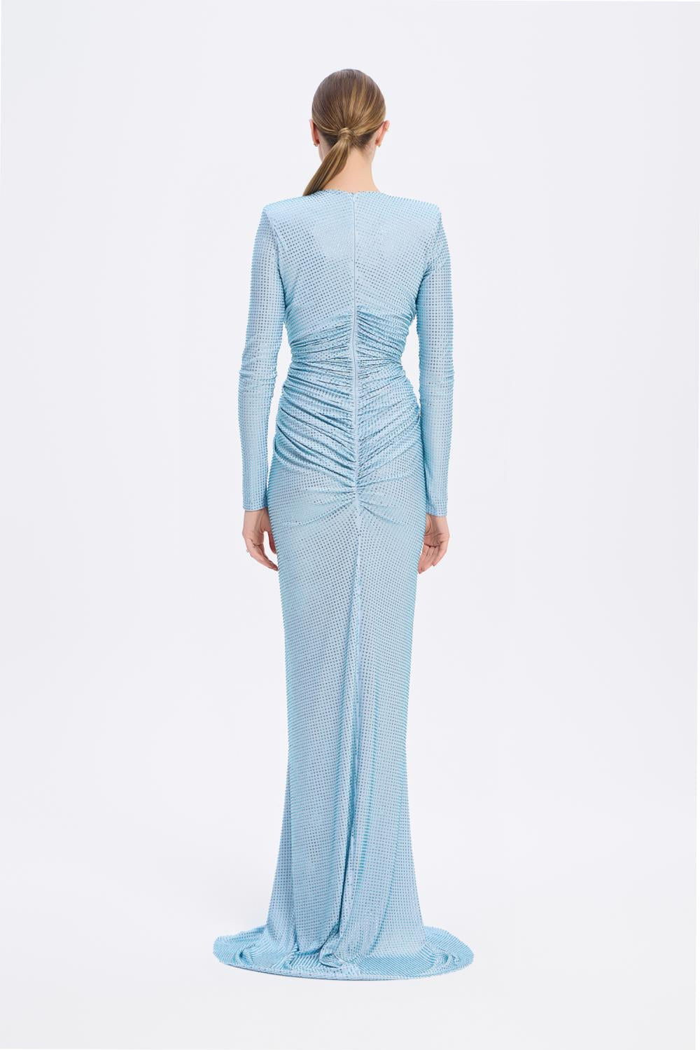 Long Sleeve Draped Long Evening Dress - 3011C
