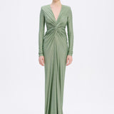 Long Sleeve Draped Long Evening Dress - 3011C