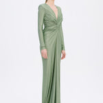 Long Sleeve Draped Long Evening Dress - 3011C
