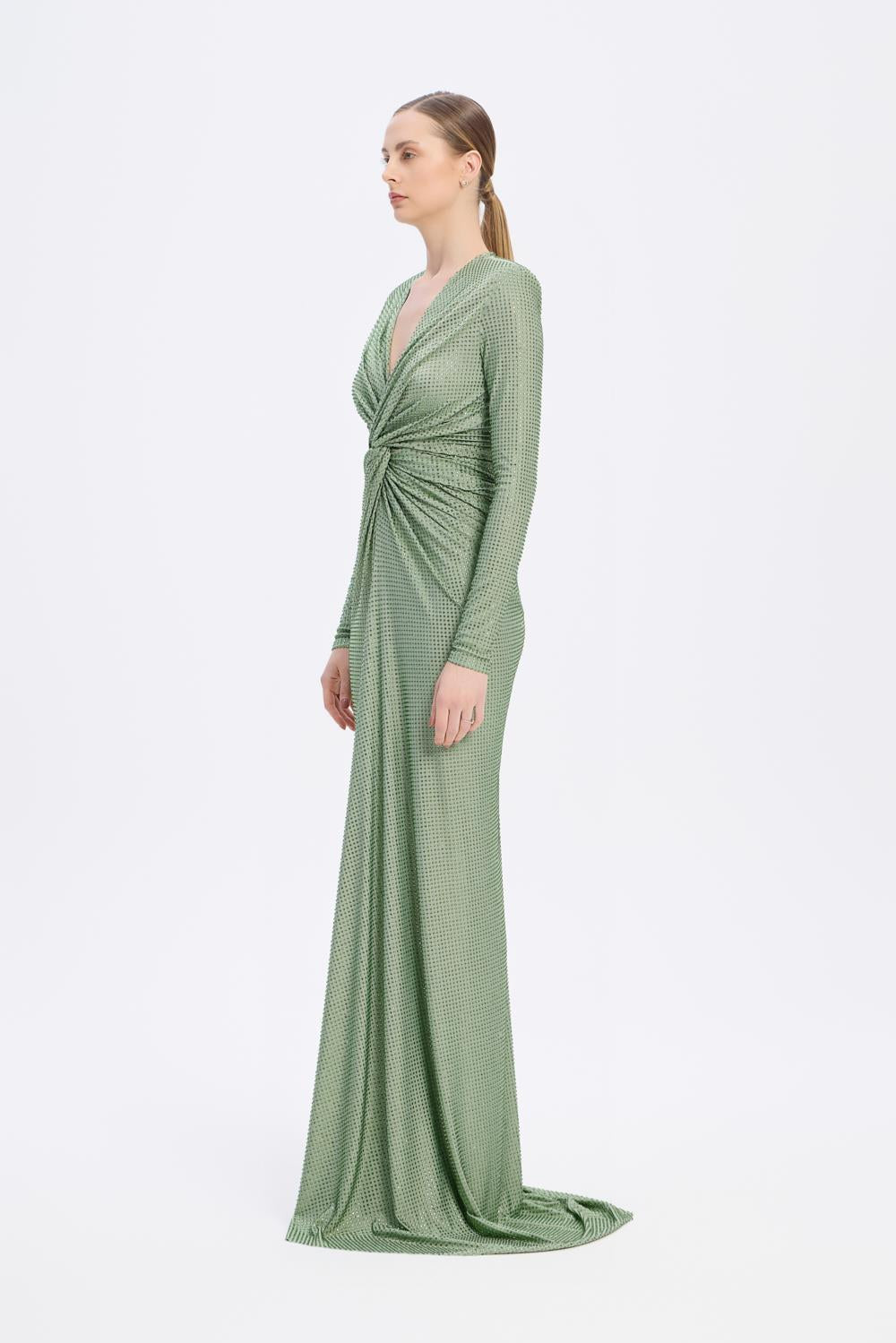 Long Sleeve Draped Long Evening Dress - 3011C