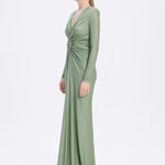 Long Sleeve Draped Long Evening Dress - 3011C