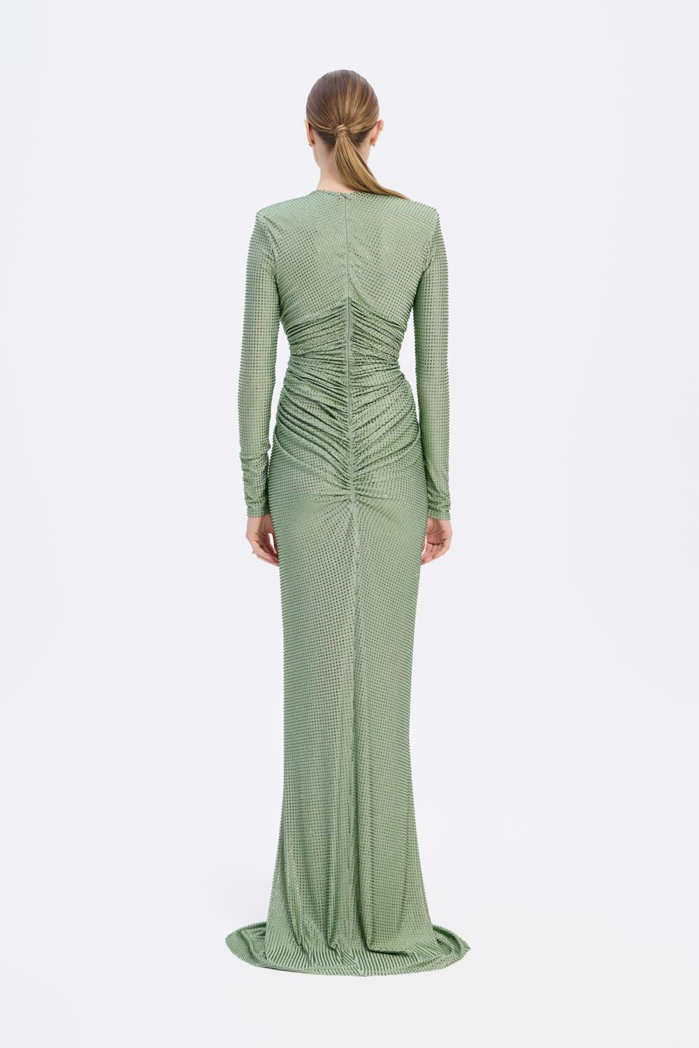 Long Sleeve Draped Long Evening Dress - 3011C