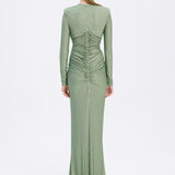 Long Sleeve Draped Long Evening Dress - 3011C