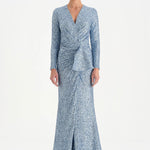 Payetli V Yaka Yırtmaçlı Drapeli Abiye Elbise - 26065C