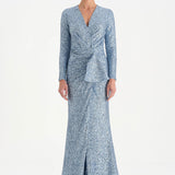 Payetli V Yaka Yırtmaçlı Drapeli Abiye Elbise - 26065C